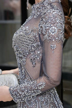 Long Sleeve Mermaid Sequins High-Neck Evening Gowns by BIZTUNNEL