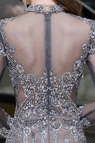 Vestidos de noche de sirena con lentejuelas y cuello alto y manga larga