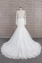 Long Sleeve Mermaid Sweetheart Appliques Lace Backless Wedding Dress by BIZTUNNEL