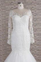 Long Sleeve Mermaid Sweetheart Appliques Lace Backless Wedding Dress by BIZTUNNEL