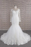 Long Sleeve Mermaid Sweetheart Appliques Lace Backless Wedding Dress by BIZTUNNEL