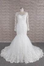 Long Sleeve Mermaid Sweetheart Appliques Lace Backless Wedding Dress by BIZTUNNEL