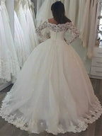Long Sleeve Off the Shoulder Princess Wedding Dress With Appliques Lace by BIZTUNNEL