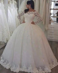 Long Sleeve Off the Shoulder Princess Wedding Dress With Appliques Lace by BIZTUNNEL