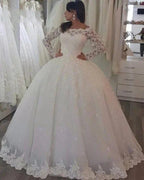 Long Sleeve Off the Shoulder Princess Wedding Dress With Appliques Lace by BIZTUNNEL