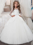 Long Sleeve Princess Tulle Jewel Neck Christmas Birthday First Communion Flow… - photo 1