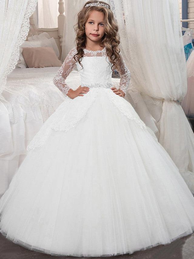 Long Sleeve Princess Tulle Jewel Neck Christmas Birthday First Communion Flow… - photo 1