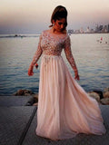 Long Sleeves A-Line/Elegant Bateau Beading Floor-length Chiffon Dress by misshow.com