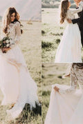 Long Sleeves Applique Tulle Scoop Wedding Dress by misshow.com