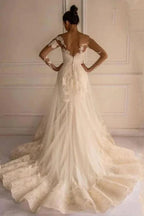 Long Sleeves Appliques Button Floor-Length Mermaid Wedding Dress WD151 by pgmdress
