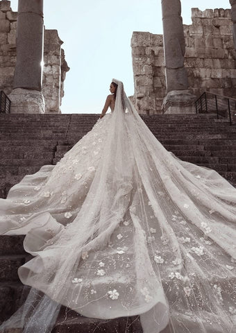 Long Sleeves Ball Gown Sweetheart Beading Floral Lace Wedding Dresses