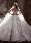 Long Sleeves Ball Gown Sweetheart Beading Floral Lace Wedding Dresses by BIZTUNNEL