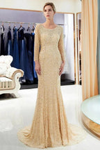 Long Sleeves Floor Length Sequins Formal Party Dresses by misshow.com