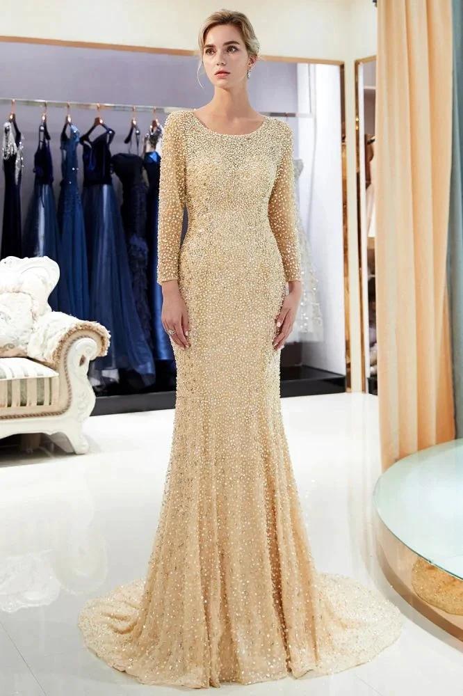 Long Sleeves Floor Length Sequins Formal Party Dresses by misshow.com