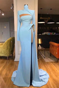 Long Sleeves High Neck Mermaid Prom Dress Long With Slit by misshow.com