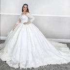 Long Sleeves Lace Square neck puffy Princess Wedding Dress by misshow.com