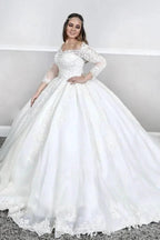 Long Sleeves Lace Square neck puffy Princess Wedding Dress by misshow.com