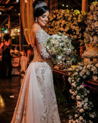Long Sleeves Mermaid Off-the-shoulder Tulle Wedding Dress with Appliques Lace by BIZTUNNEL