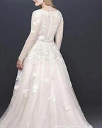 Long Sleeves V-Neck s Belt Wedding Dress by misshow.com
