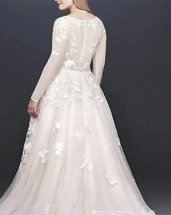 Long Sleeves V-Neck s Belt Wedding Dress by misshow.com