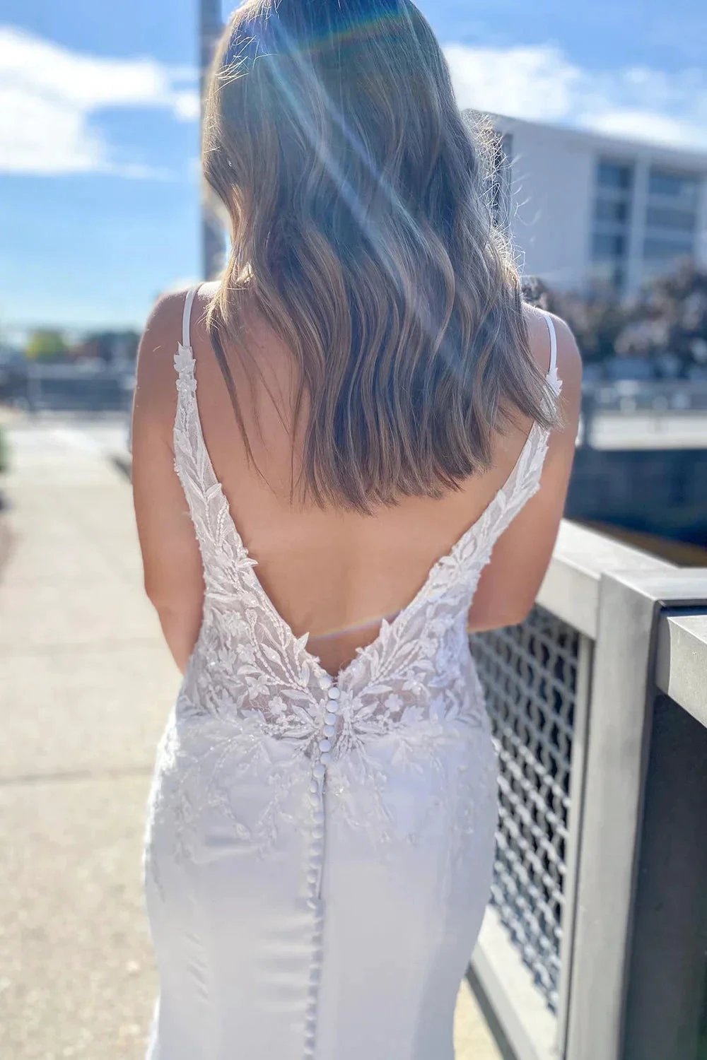Long Sweetheart Appliques Lace Open Back Mermaid Wedding Dress by BIZTUNNEL