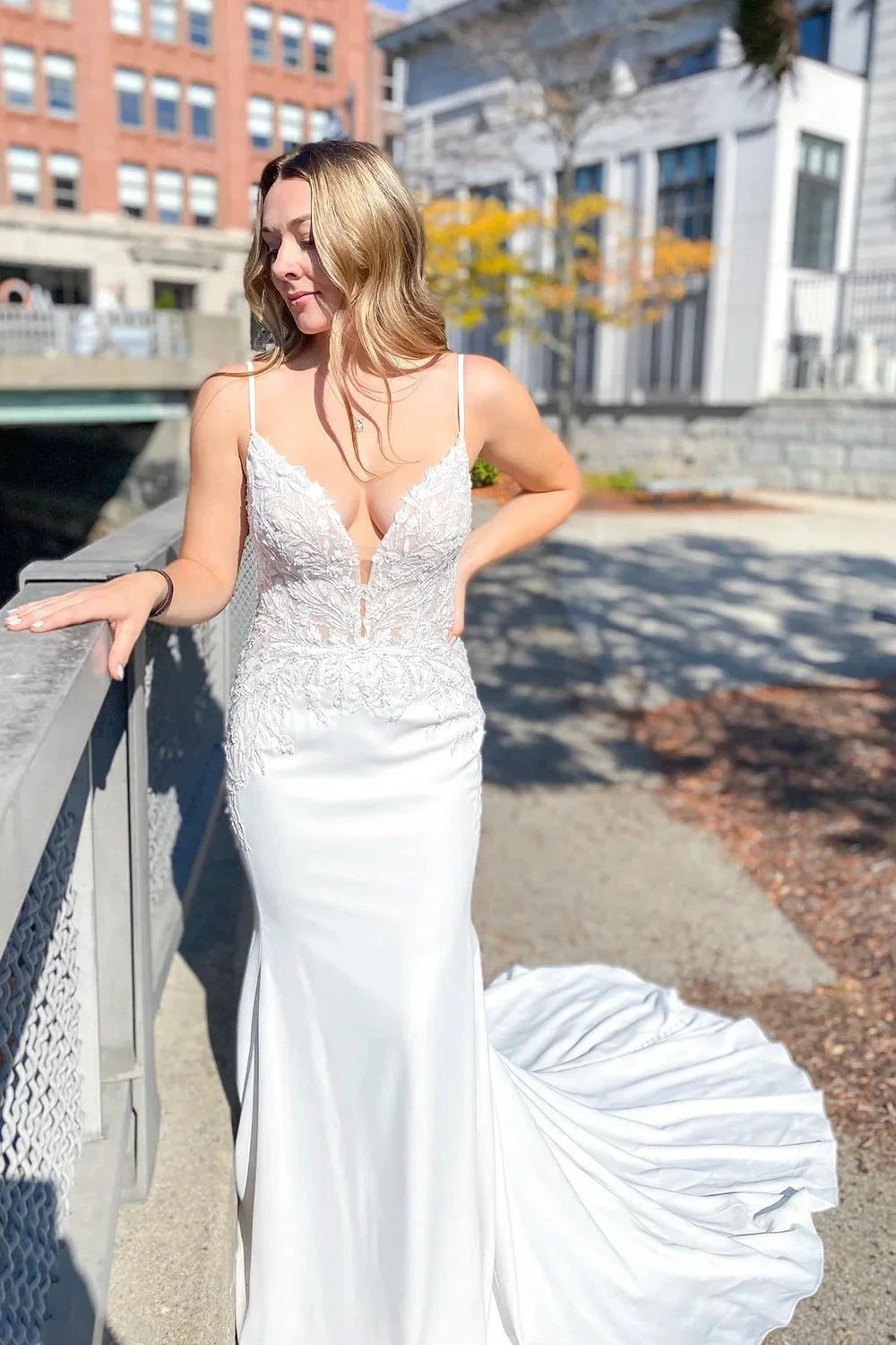 Long Sweetheart Appliques Lace Open Back Mermaid Wedding Dress by BIZTUNNEL