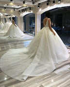 Long Sweetheart Backless Appliques Lace Sequins Ball Gown Wedding Dress by BIZTUNNEL