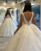 Long Sweetheart Backless Appliques Lace Sequins Ball Gown Wedding Dress by BIZTUNNEL