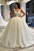 Long Sweetheart Backless Appliques Lace Sequins Ball Gown Wedding Dress by BIZTUNNEL