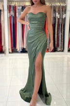 Long Sweetheart Stretch Satin Mermaid Prom Dresses with Slit by BIZTUNNEL