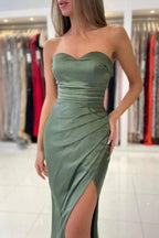 Long Sweetheart Stretch Satin Mermaid Prom Dresses with Slit by BIZTUNNEL