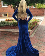 Long Sleeve Prom Dresses Royal Blue Formal Dress With Sleeves by vivymakudress