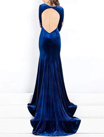 Vestidos de fiesta de manga larga, vestido formal azul real con mangas