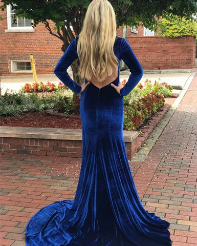 Vestidos de fiesta de manga larga, vestido formal azul real con mangas