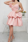 Lovely Short Pink Spaghetti Straps Ruffles Satin Homecoming Dresses by misshow.com