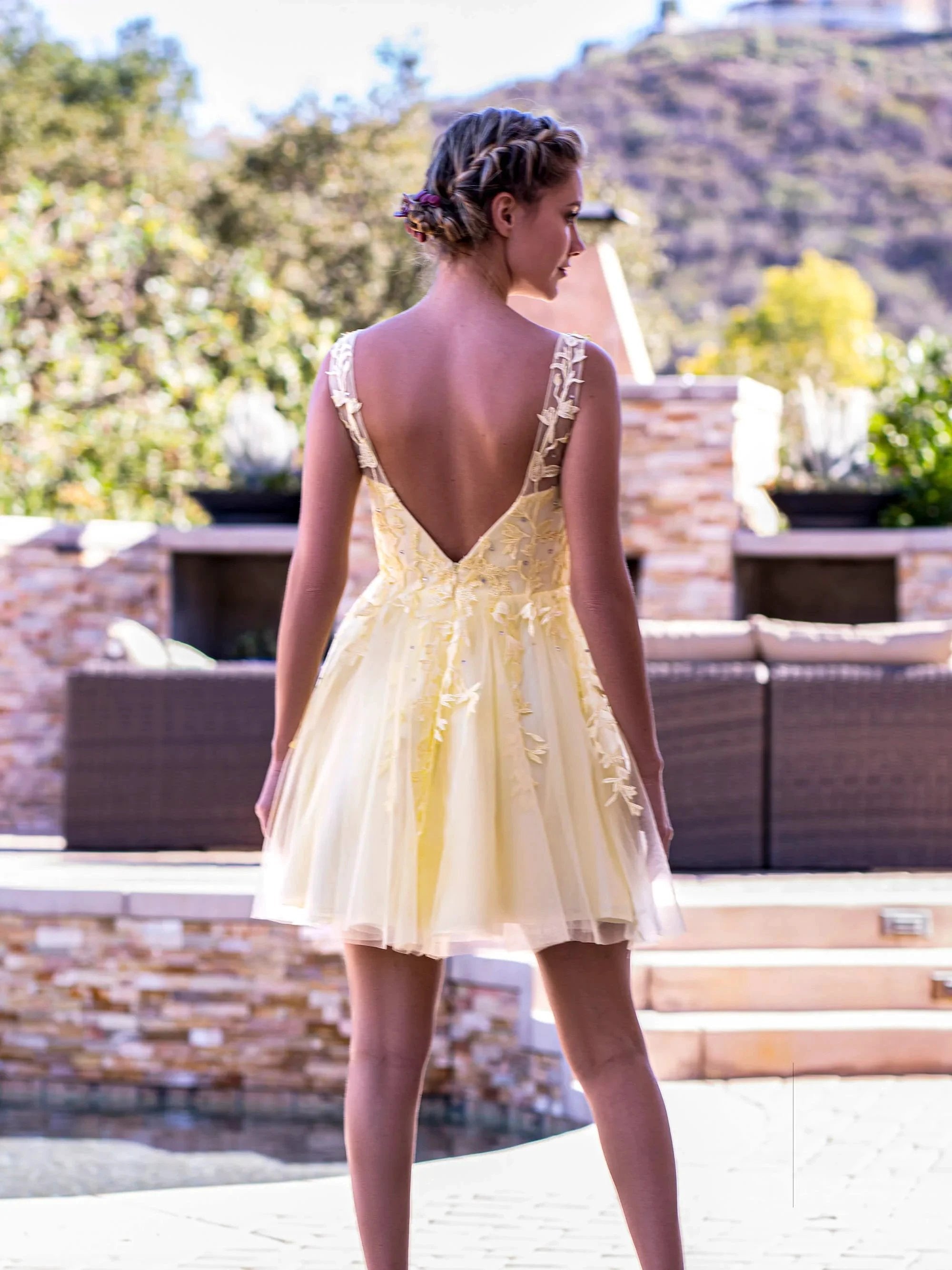 Low V Back Applique Tulle Mini Length Homecoming Dress by Anne of Brittany
