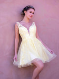Low V Back Applique Tulle Mini Length Homecoming Dress by Anne of Brittany