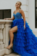 Lucely | Spaghetti Straps Sweetheart Layered Tulle Formal Prom Dress with Slit by KissProm
