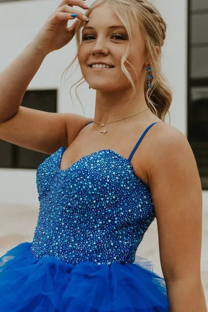 Lucely | Spaghetti Straps Sweetheart Layered Tulle Formal Prom Dress with Slit by KissProm