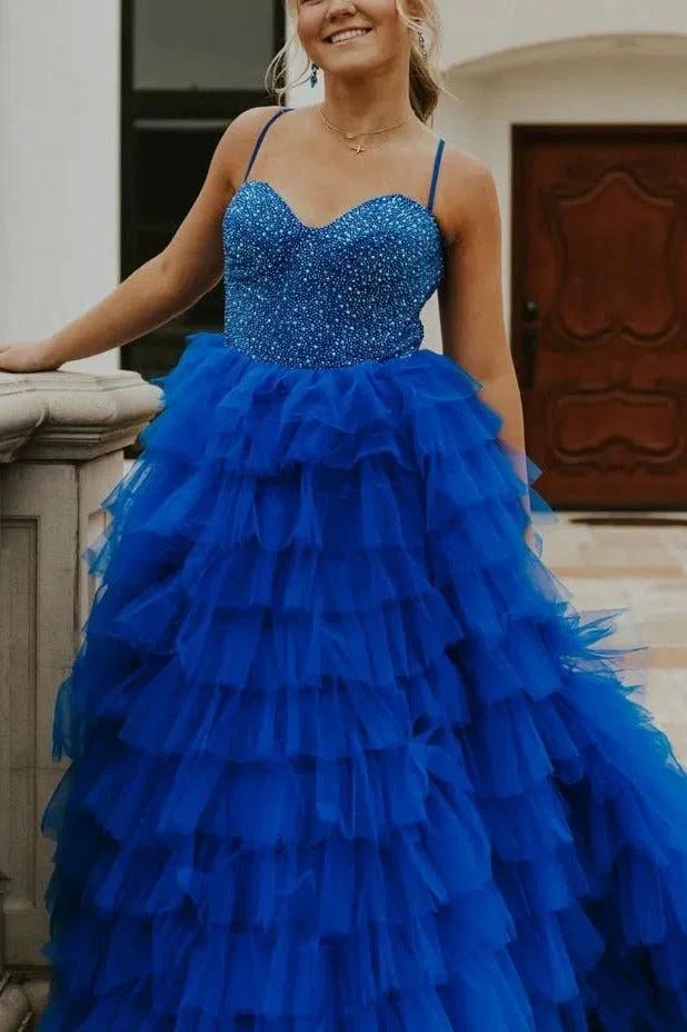Lucely | Spaghetti Straps Sweetheart Layered Tulle Formal Prom Dress with Slit by KissProm