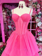 Lula | Hot Pink Ball Gown Tiered Tulle Long Prom Dress by KissProm