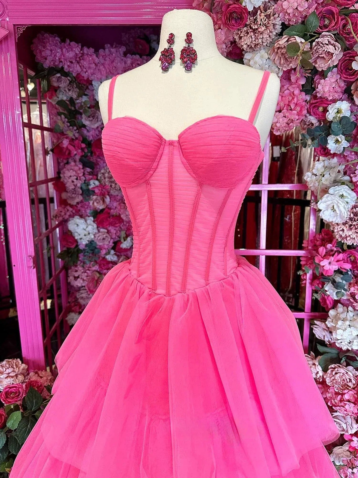 Lula | Hot Pink Ball Gown Tiered Tulle Long Prom Dress by KissProm