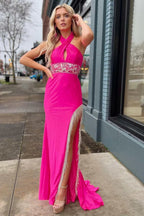Lulie | Cross-Front Beaded Fringe Long Prom Dress with Slit by KissProm