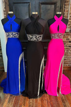 Lulie | Cross-Front Beaded Fringe Long Prom Dress with Slit by KissProm