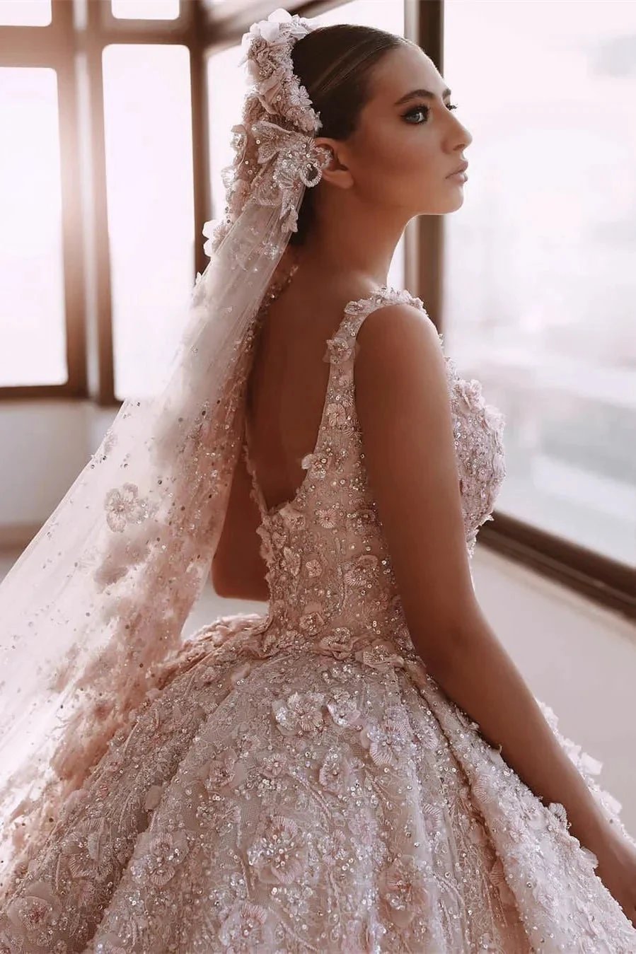 Luxurious A-line Appliques Princess Wedding Dresses With Detachable Train by misshow.com
