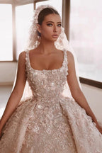 Luxurious A-line Appliques Princess Wedding Dresses With Detachable Train by misshow.com
