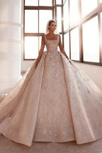 Luxurious A-line Appliques Princess Wedding Dresses With Detachable Train by misshow.com