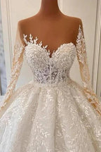 Luxurious A-line Long Sleeve Lace Ball Gown Princess Wedding Dresses by misshow.com