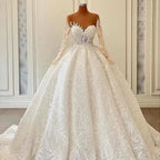 Luxurious A-line Long Sleeve Lace Ball Gown Princess Wedding Dresses by misshow.com
