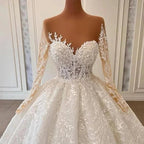 Luxurious A-line Long Sleeve Lace Ball Gown Princess Wedding Dresses by misshow.com